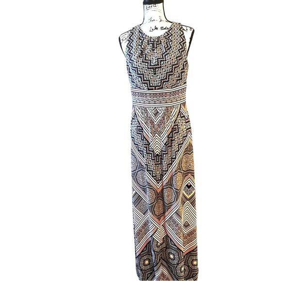 London Times Multicolor Medallion Halter Pleated Maxi Dress Size 8‎ - Picture 1 of 9